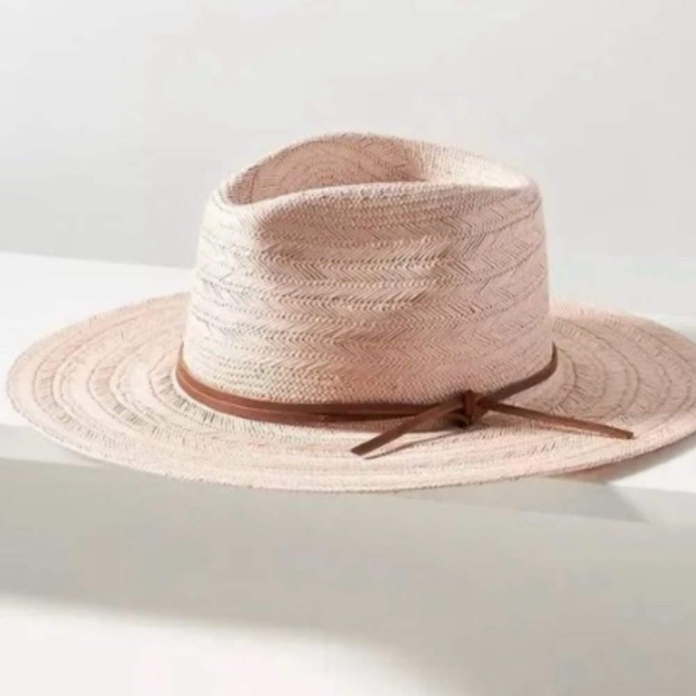 100% Straw Hat WYETH NWT Woven Leather Rope Trim Western Style Resortwear boho